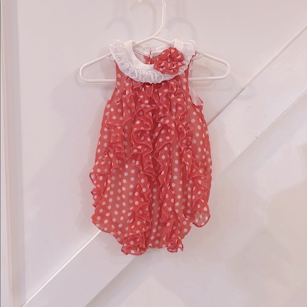 NWOT Nursery Rhyme Chiffon Style Ruffle Polkadot Sleeveless Onesie Romper